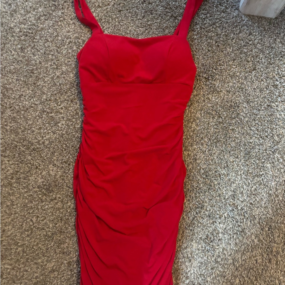 Red Ruched Bodycon Dress